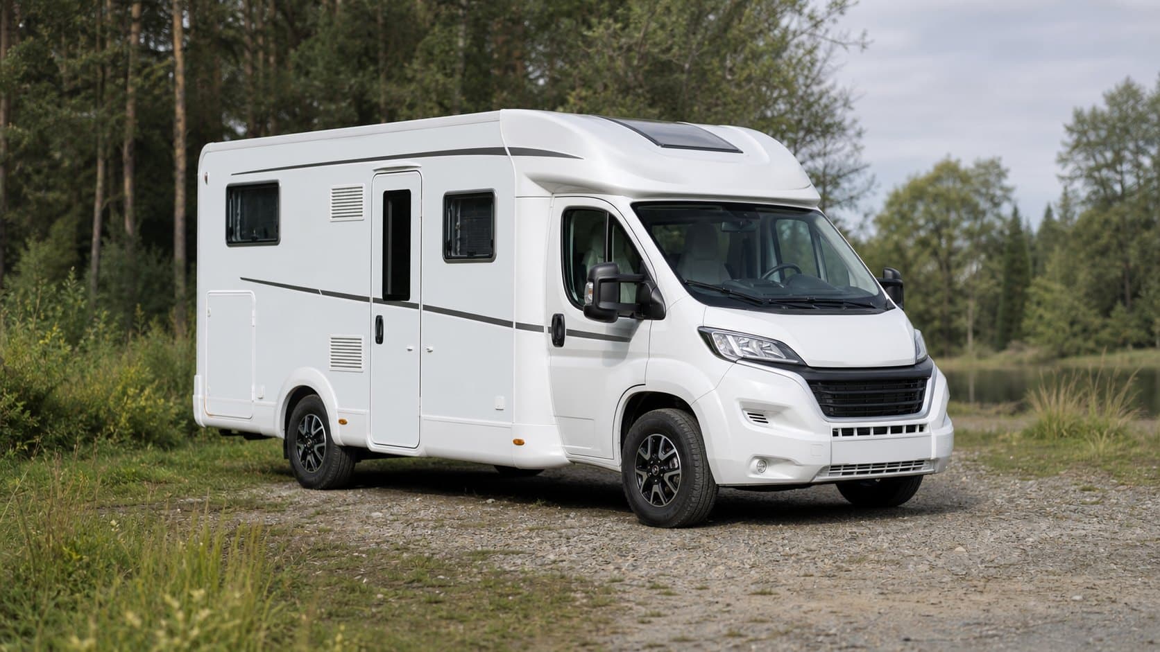 Camping-car profilé sur base utilitaire européenne en aire naturelle