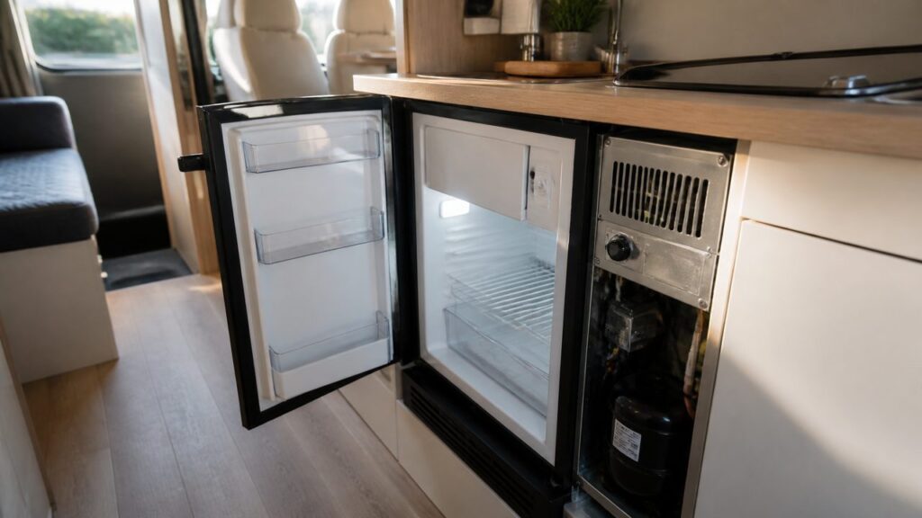 Frigo à compression 12V et 220V pour camping-car: choix, pose et autonomie
