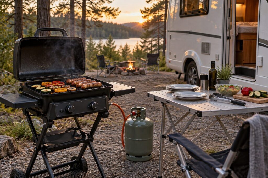 Barbecue à gaz pour camping-car : choisir le bon format sans encombrer la soute